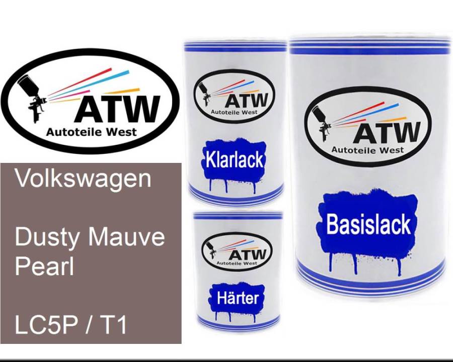 Volkswagen, Dusty Mauve Pearl, LC5P / T1: 500ml Lackdose + 500ml Klarlack + 250ml Härter - Set, von ATW Autoteile West.